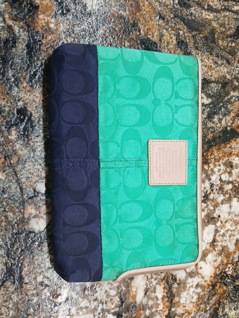 Coach Two-Tone Navy and Teal Signature Zip Tablet Pouch
